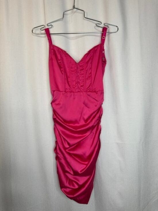 Sugar Thrillz Dresses & Skirts - 375. Sugar Thrillz Hot Pink Satin Ruched Bodycon Mini Dress Size XXS